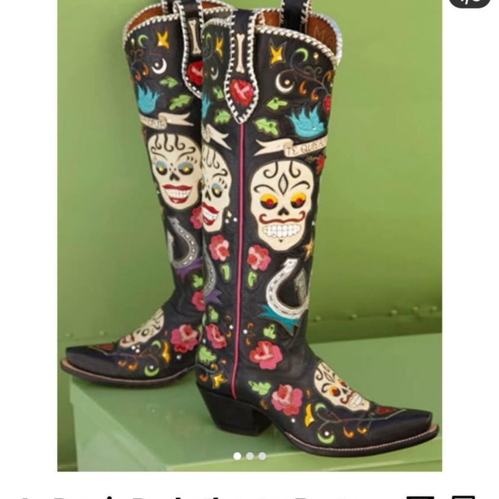 Rocketbuster Black Heeled Boots with Floral Embroidery